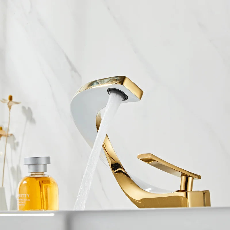 DecorBites™ Gold White Bathroom Basin Faucet Cold Hot Water Mixer Sink Tap