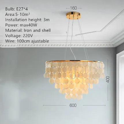 DecorBites™ Gold Shell Chandelier Lanterns for Living Room, Restaurant, and Bedroom