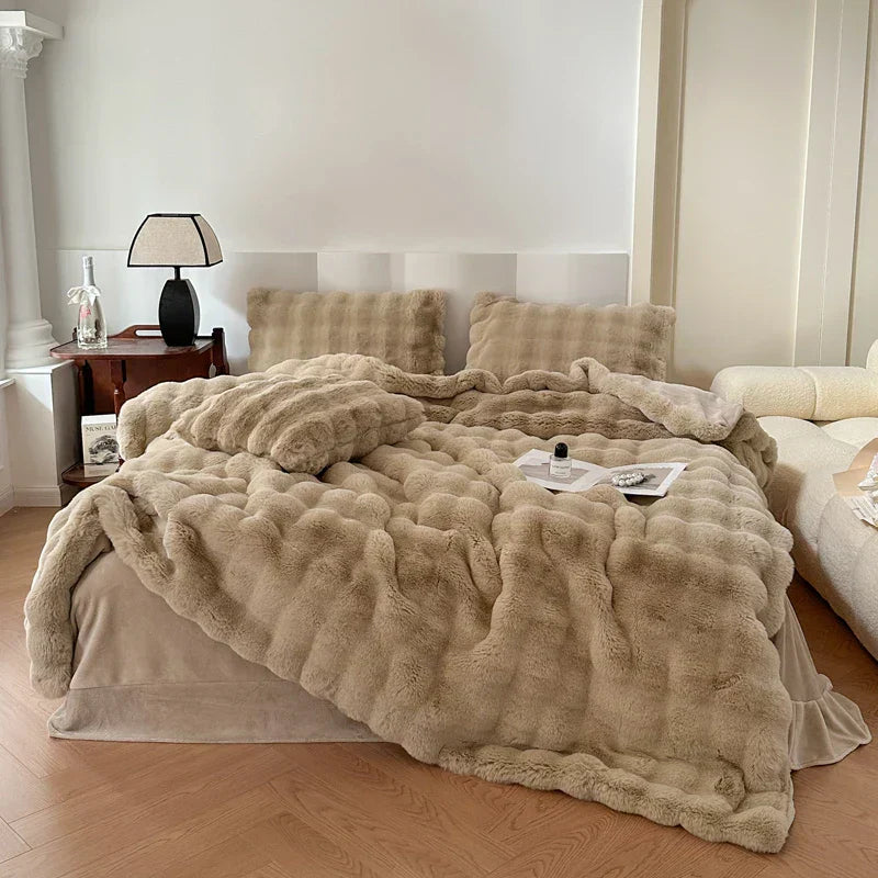 DecorBites™ Deluxe Faux Rabbit Fur Bedding Set: Soft Velvet, Plush Warmth for Winter