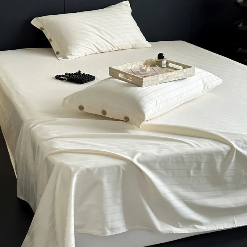DecorBites™ Luxe Cotton Satin Stripe Bed Sheet Set with 2 Pillowcase
