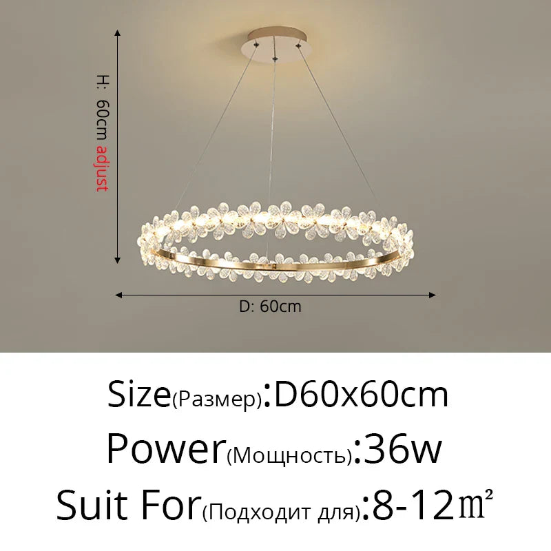 DecorBites™ Crystal Ring LED Chandelier: Modern Luxury Pendant Lamp for Home Decor