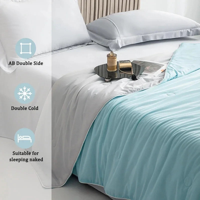 DecorBites™ Double-Sided Cooling Queen Quilt: Silky Smooth Summer Comforter