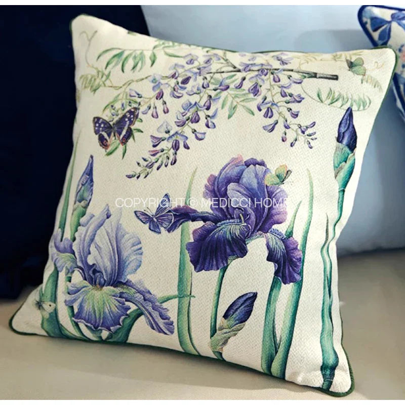 DecorBites™ Iris Flowers Butterfly Purple Watercolor Pillow Case 45x45cm