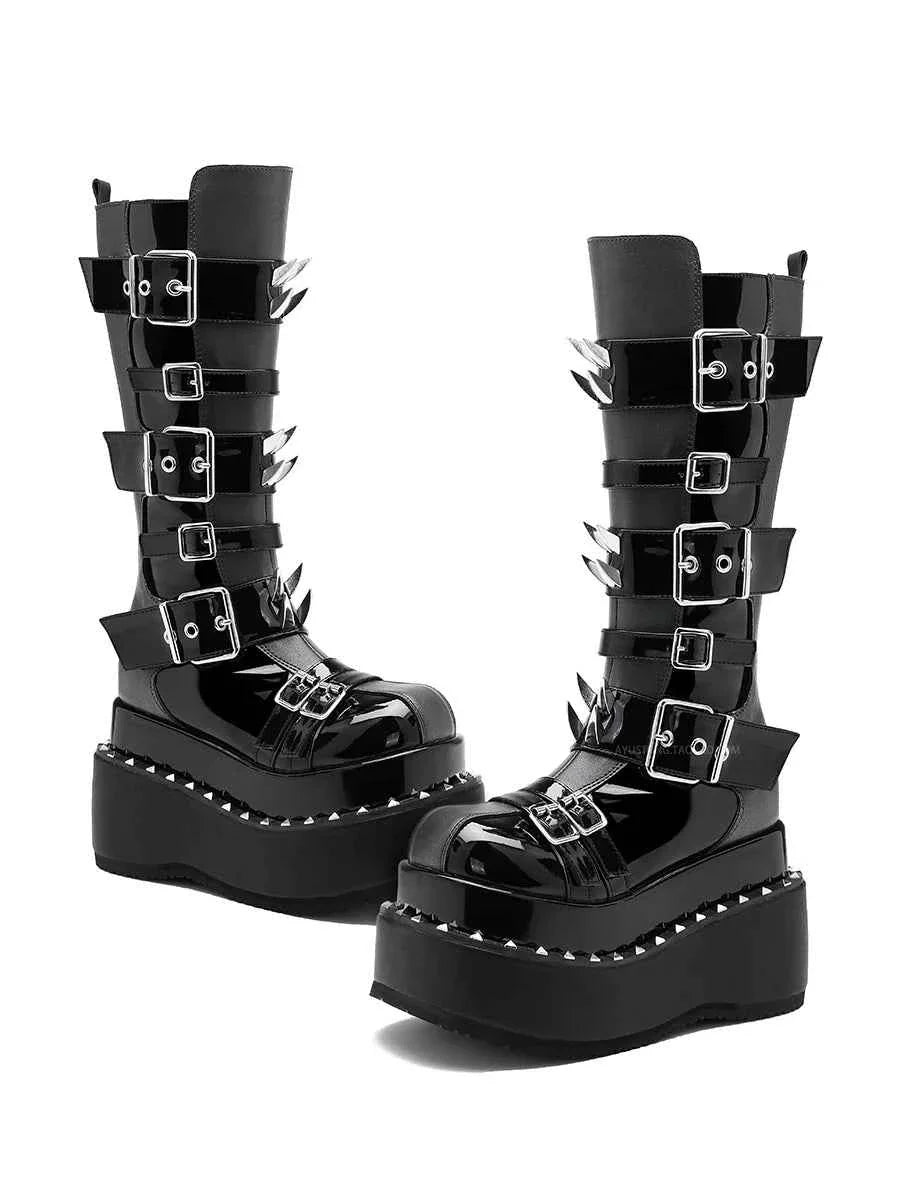 Spike Rivet Platform Motorcycle Boots Punk Style