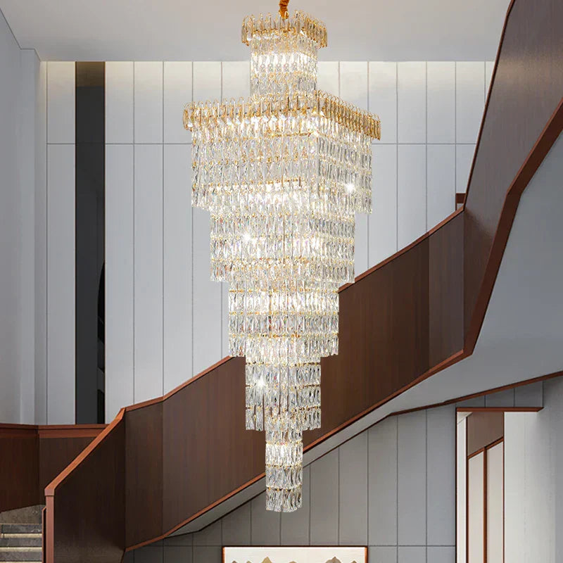DecorBites™ Crystal Hollow Stair Chandelier for Duplex Villa and Hotel Lobby