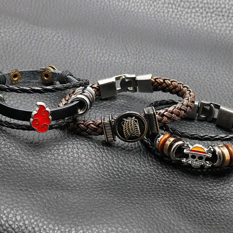 Anime Woven Cowhide Bracelet – Multilayer Buckle Gift