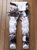 Men's Pants Casual Black And Grey Printed Denim Pants Slim Fit