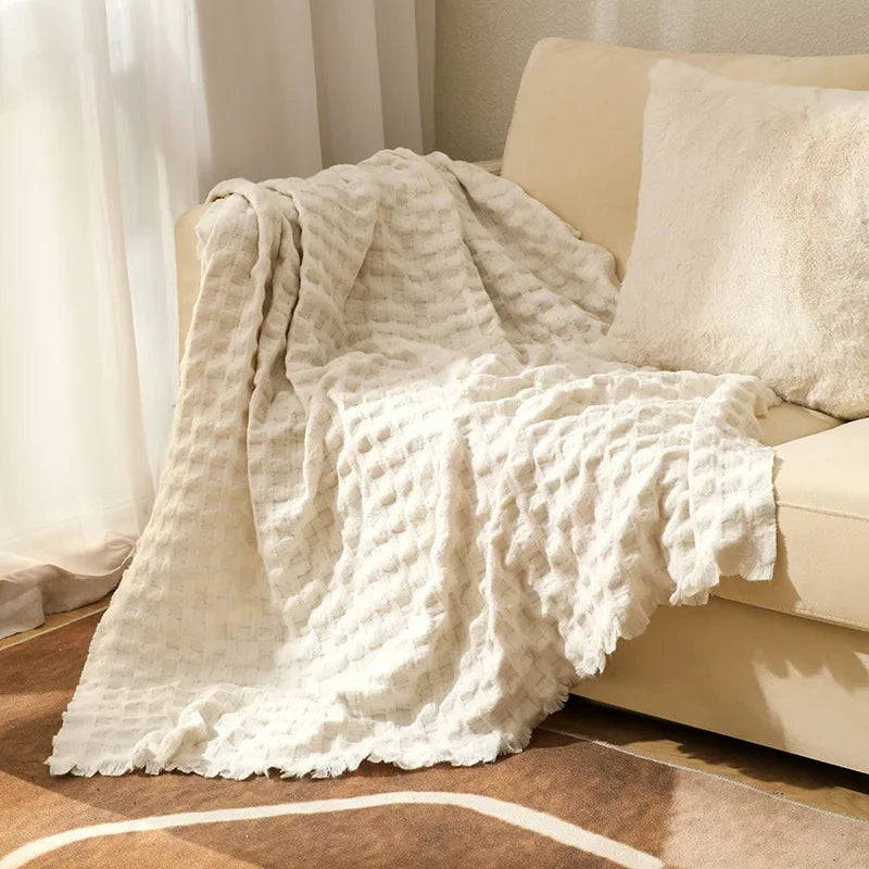 DecorBites™ Knitted Waffle Blanket Throw - Multi-Season Sofa Cover, Bedspread, and Nap Bed End Towel