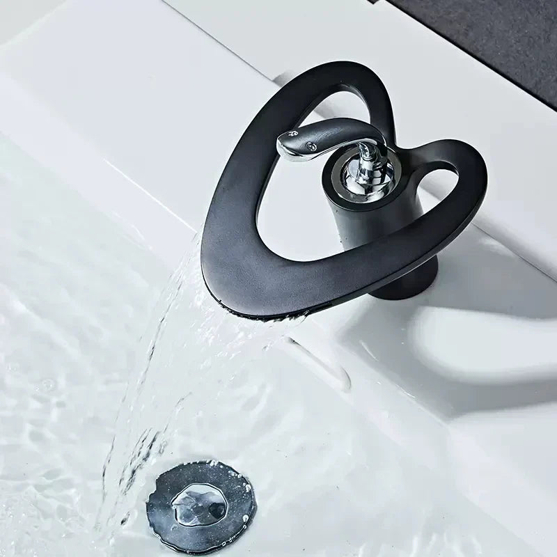 DecorBites™ Golden/White & Black Waterfall Basin Faucet - Brass Sink Mixer Tap - Hot & Cold
