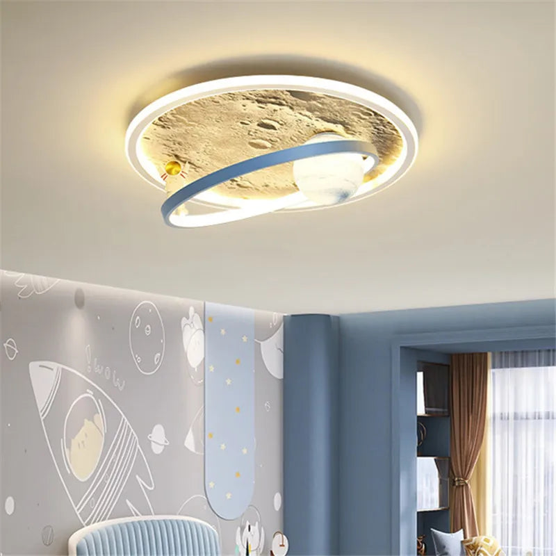 DecorBites™ Kids Moon Astronaut LED Ceiling Light for Eye Care in Blue Pink Carton Theme