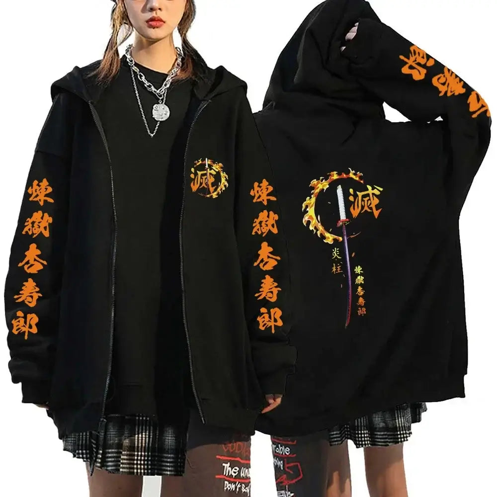 Demon Slayer Harajuku Fleece Zip Hoodie
