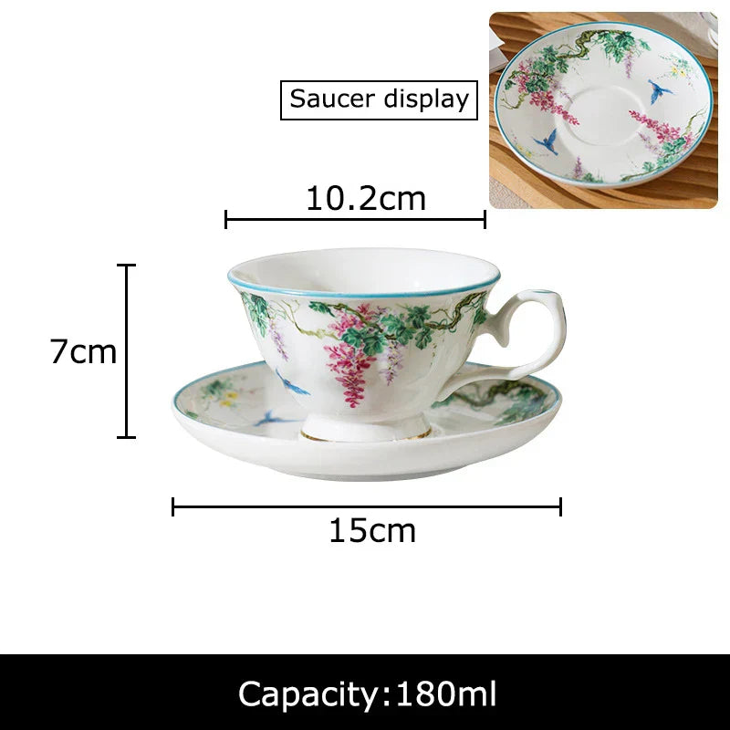 DecorBites™ Green Willow Porcelain Tea Cup & Saucer Set - Elegant Tableware and Coffee Mug