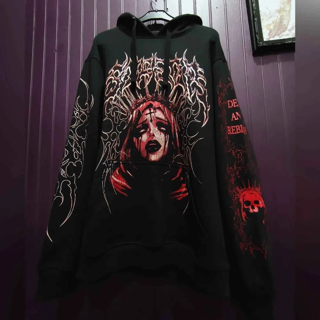 Y2K Sweatshirt for Women White Angel Themed Spike Print