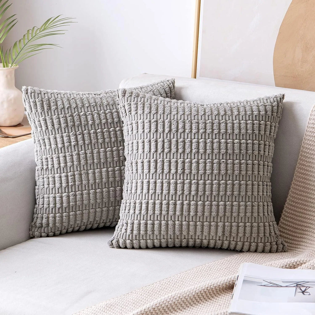 DecorBites™ Corduroy Striped Pillow Cover 18x18 Inch Luxury Cushion Case for Living Room