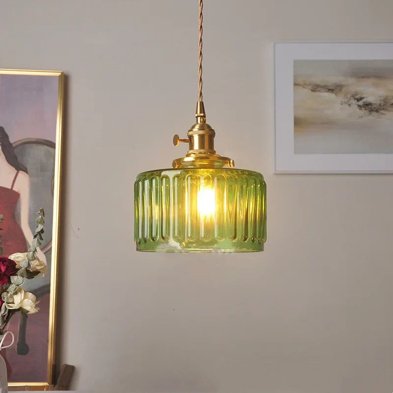 DecorBites™ Green Glass LED Pendant Light: Nordic Modern Hanging Lamp for Dining & Bedroom