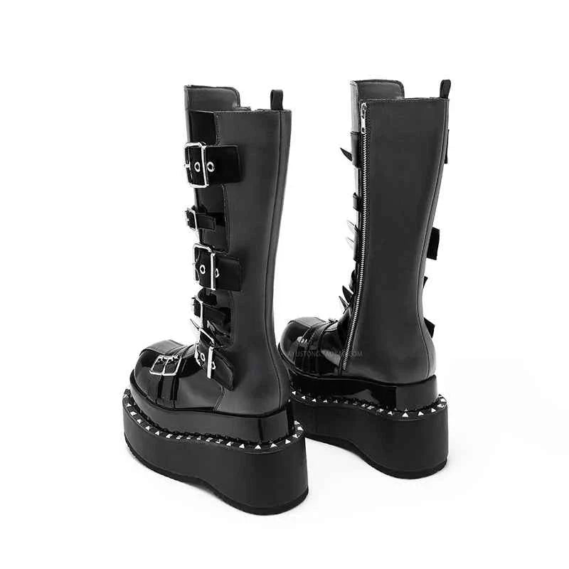 Spike Rivet Platform Motorcycle Boots Punk Style