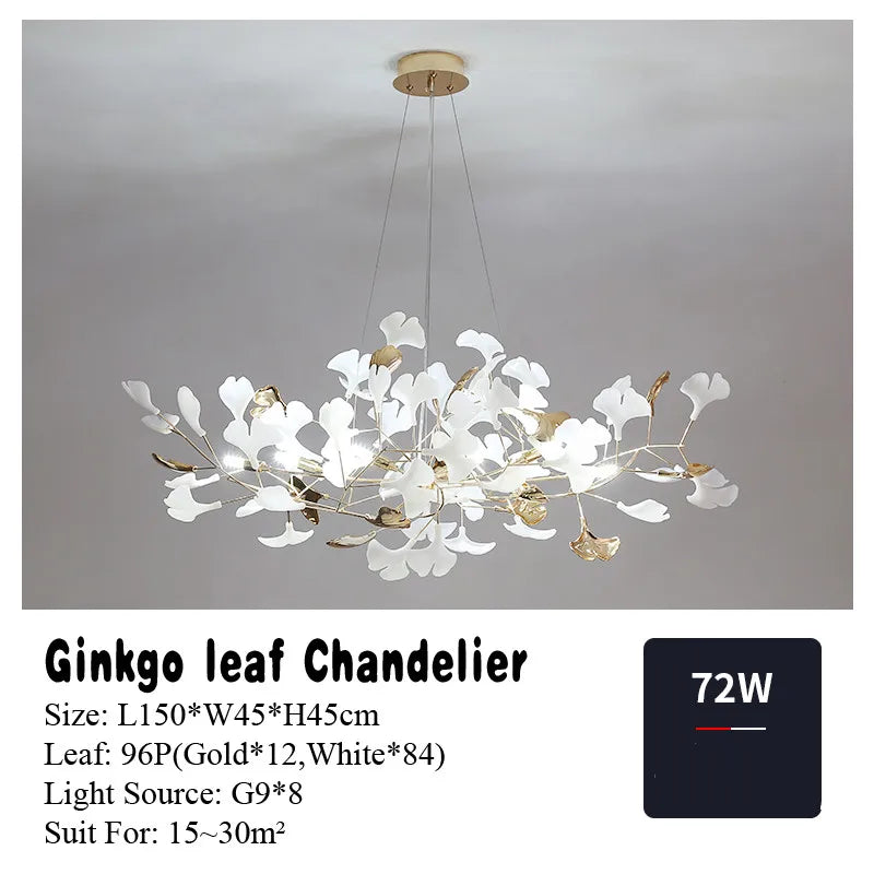 DecorBites™ Gold Branches Chandelier with Porcelain Leaves Pendant Light - Luxury Living room Decor