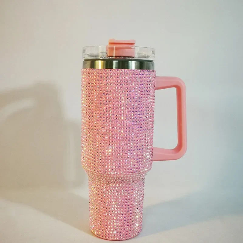 40oz Diamond Thermos Cup with Handle 304 Stainless Steel Vacuum Coffee Insulated Bottle Portable Car Flasks