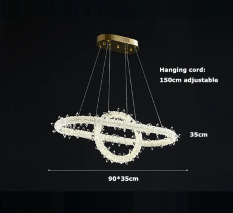 DecorBites™ Crystal Flower LED Chandelier Round Ring Pendant for Dining Living Room Lighting