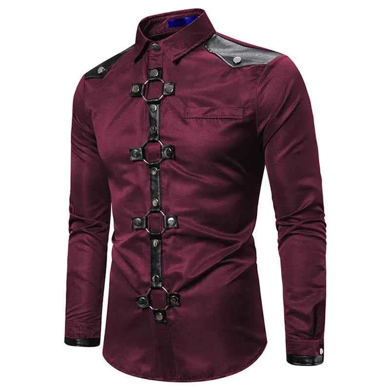 Men's Gothic Style Tee Regular Fit Rivet Lapel Long Sleeve