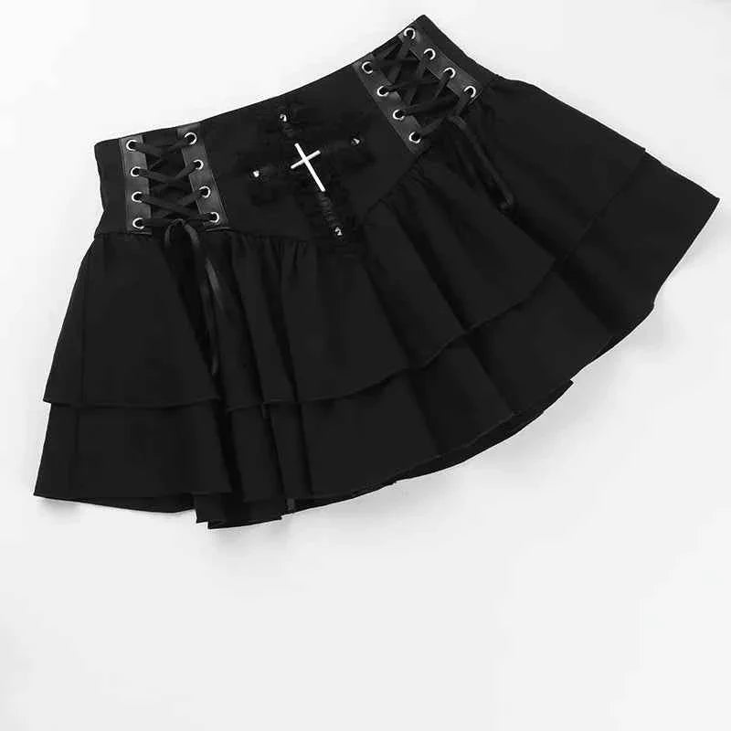 Lace Cross Mini Skirt Y2k Grunge