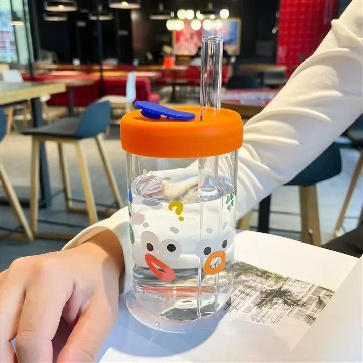 DecorBites™ Kawaii Glasses with Lid and Straw Bubble Tea Cup - 550ml Cute Drinkware