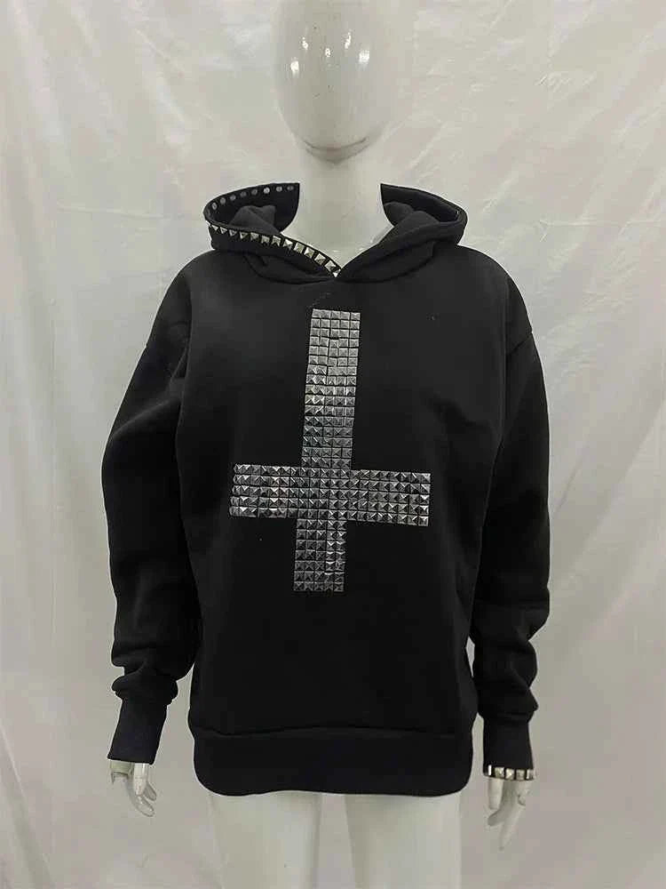 Women's Studded Cross Sweatshirt | Gothic Streetwear | MUNSIEUR