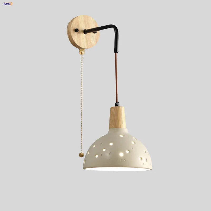 DecorBites™ Adjustable Wall Lights Pull Chain Switch Wood Socket Cement Modern Bedside Lamp