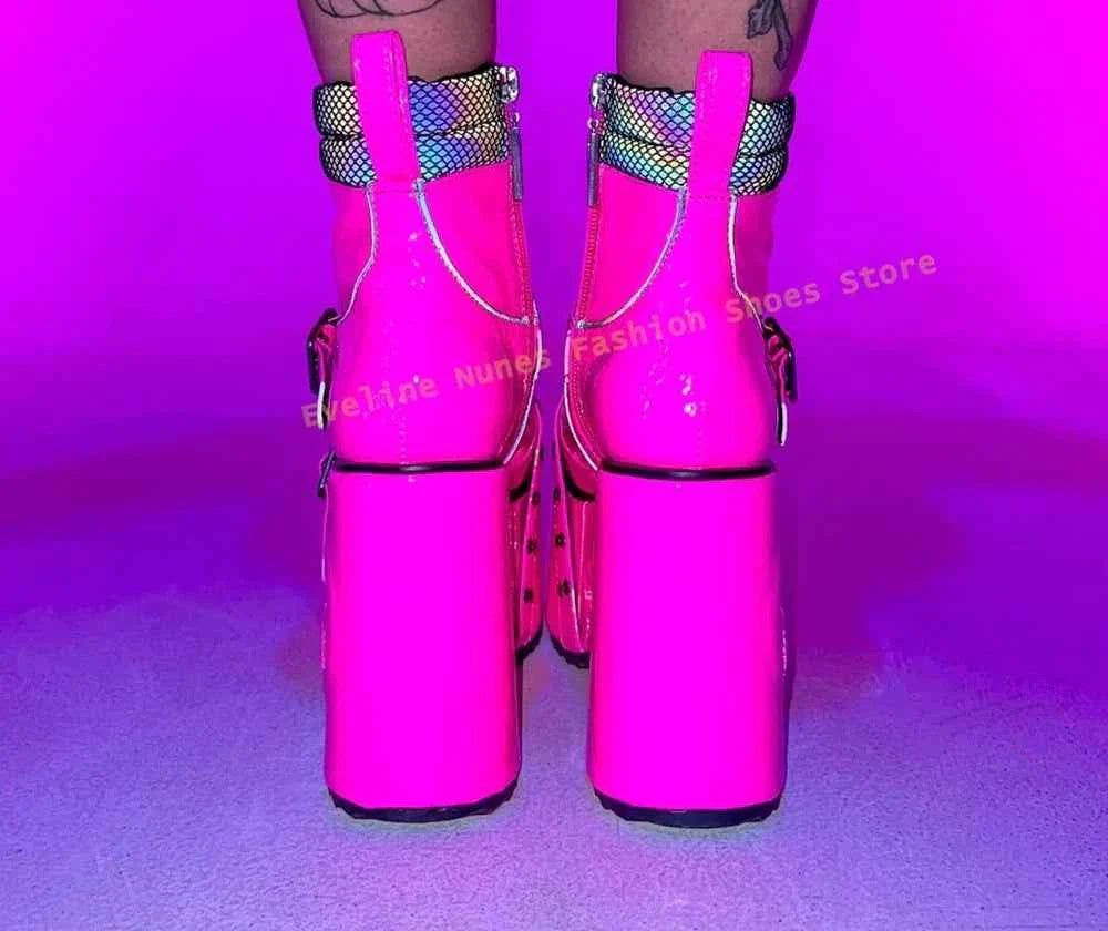 Green Spaced Out Platform Boots Round Patchwork Women Cyberpunk