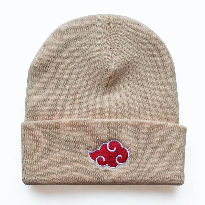 Akatsuki Beanie: Red Cloud Embroidery Warm Knit Hat