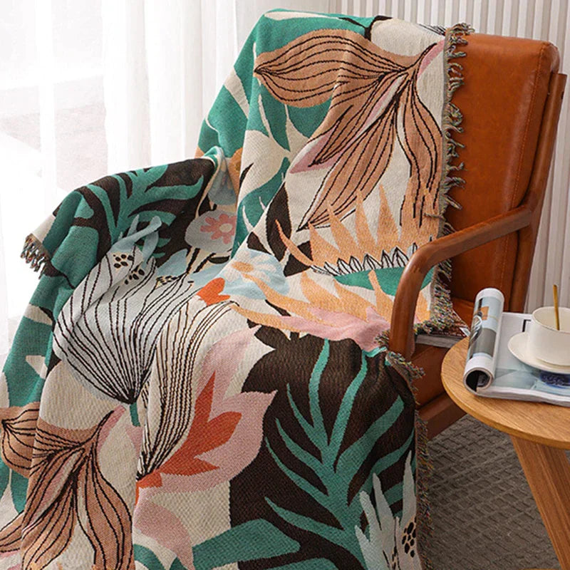 DecorBites™ Cozy Knit Throw Blanket with Fringe - Soft & Reversible Bed Sofa Decor