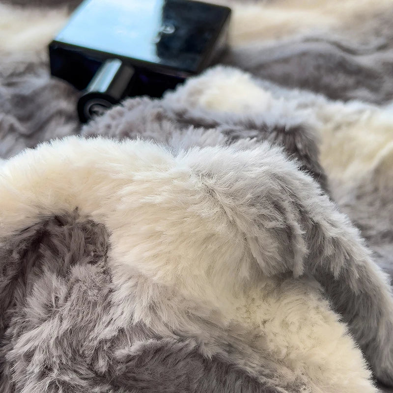DecorBites™ Cozy Faux Fur Bedding Set: Gradient Rabbit Fur Plush Cover Sheet Pillowcases