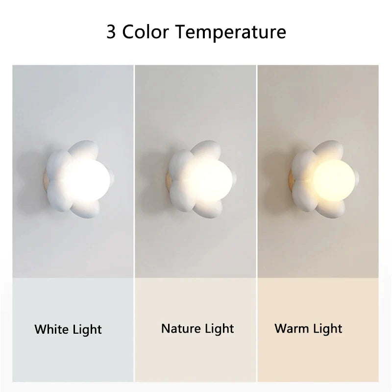 DecorBites™ Kids Flower Resin Wall Lamp LED G9 Bulb White Pink Creative Bedroom Decor