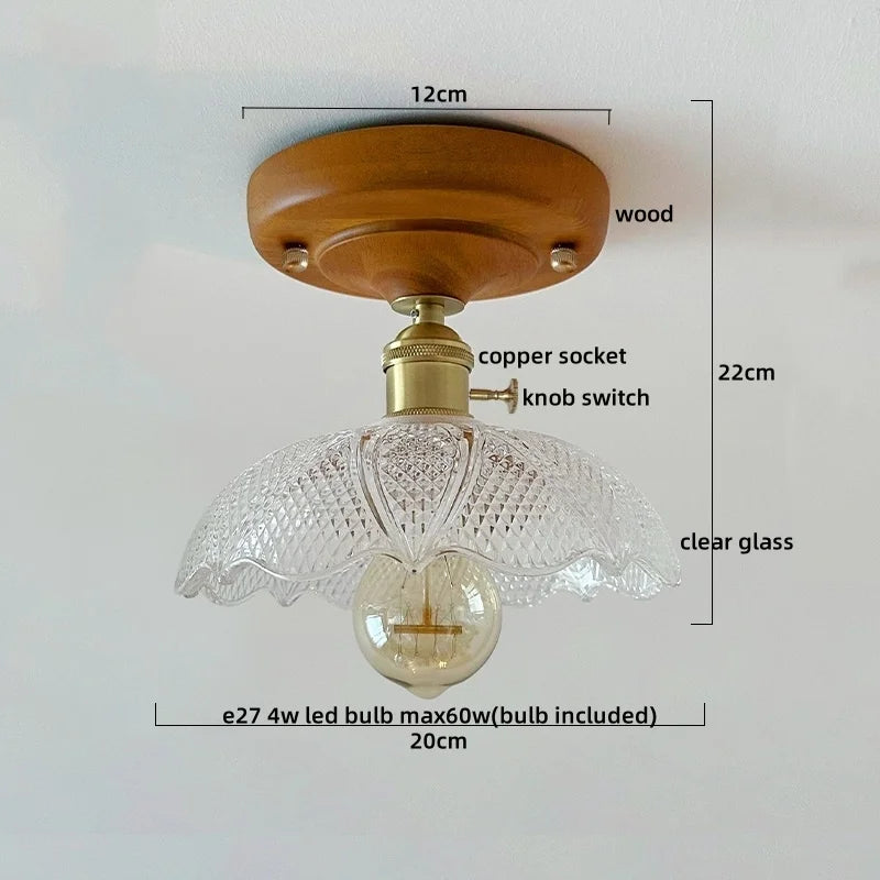 DecorBites™ Green Glass LED Ceiling Lamp Nordic Wood Copper Ceiling Lights