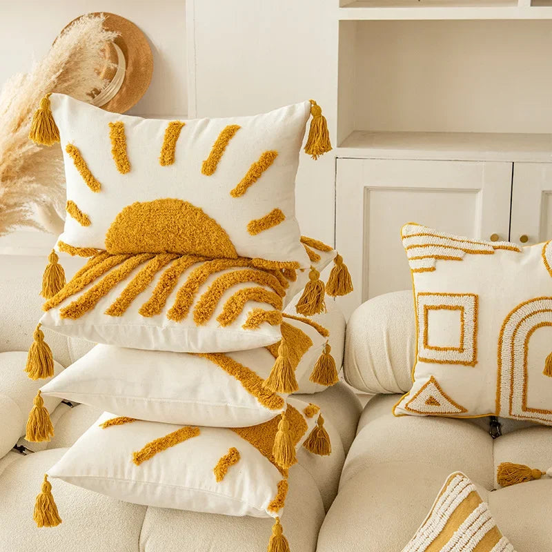 DecorBites™ Geometric Tufted Tassel Cushion Cover - Modern Boho Sofa Decor