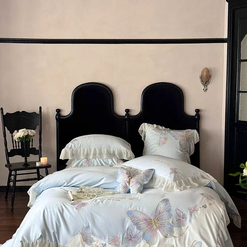 DecorBites™ French Lace Butterfly Embroidery Bedding Set in 100S Egyptian Cotton