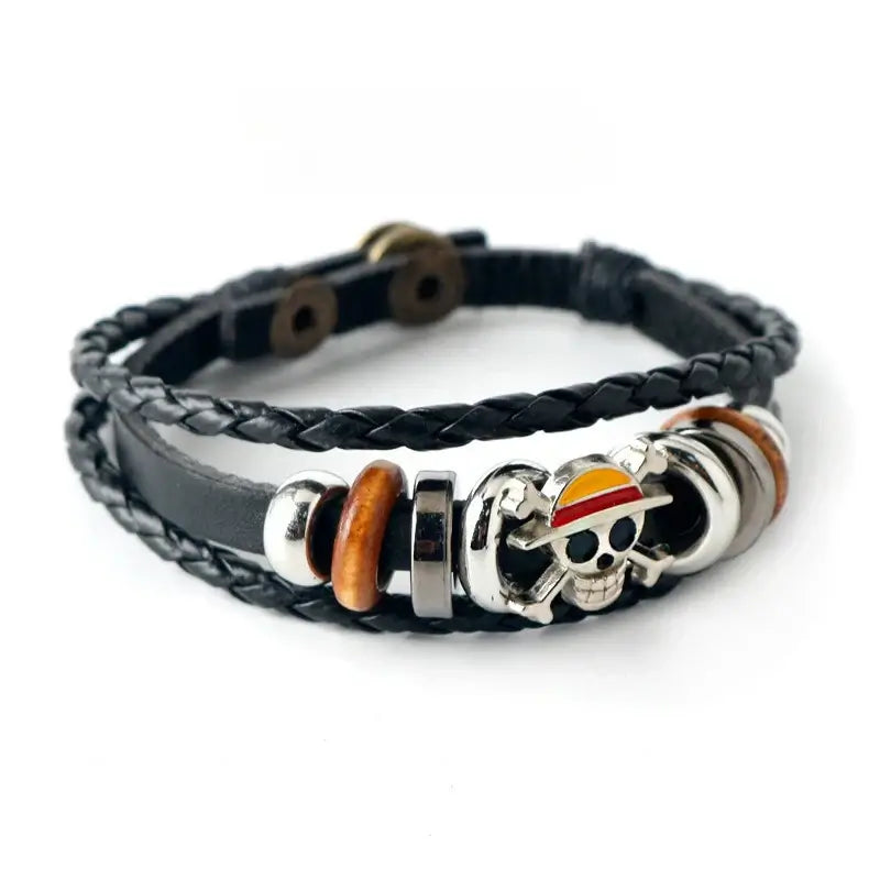 Anime Woven Cowhide Bracelet – Multilayer Buckle Gift