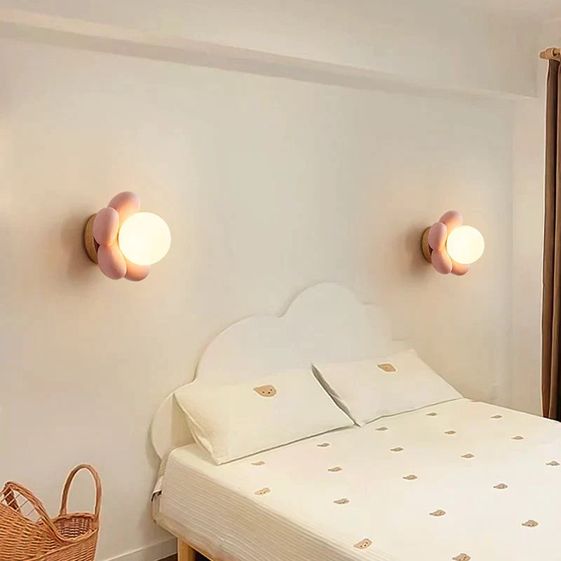 DecorBites™ Kids Flower Resin Wall Lamp LED G9 Bulb White Pink Creative Bedroom Decor