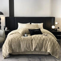 DecorBites™ Cozy Faux Rabbit Fur Bedding Set in Black & Grey: Duvet, Sheets, Pillowcases