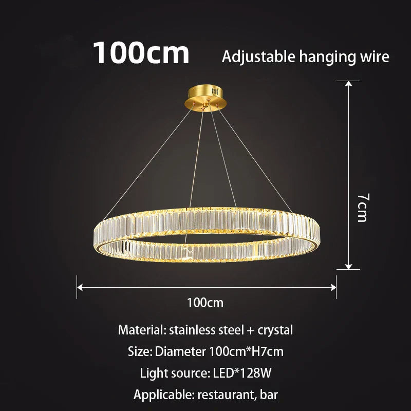 DecorBites™ Gold Crystal Round Ring Chandeliers with LED Pendant Light for Ceiling Lighting