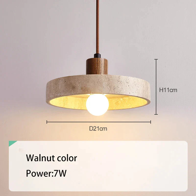 DecorBites™ Cream Style Wood Walnut Stone Pendant Light for Bedroom, E27 Bulb