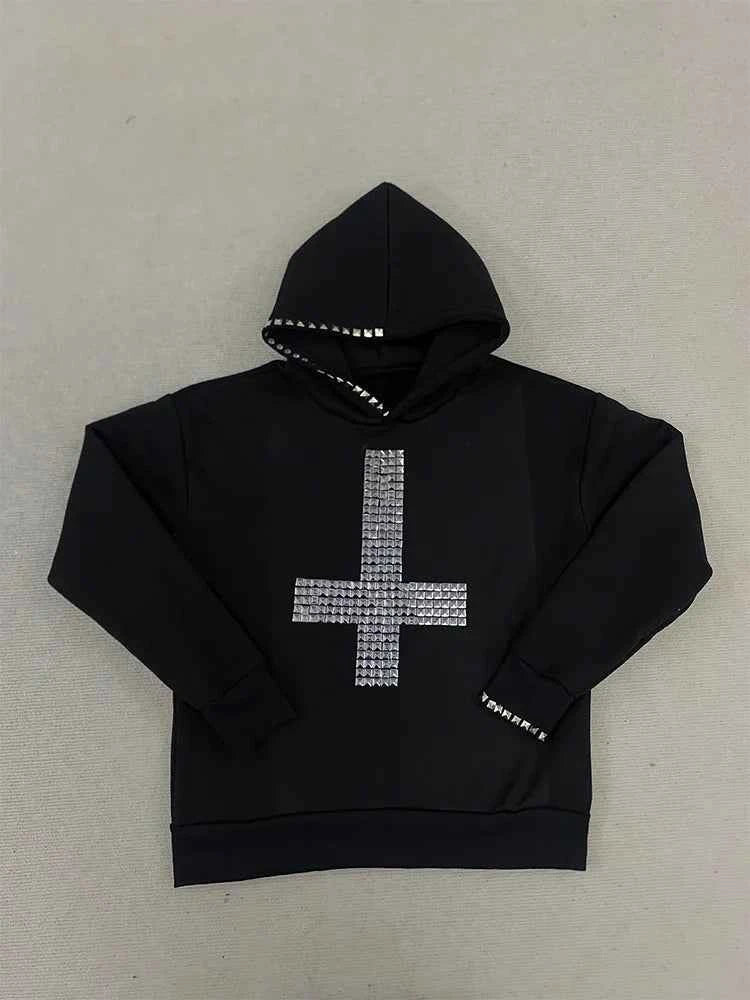 Women's Studded Cross Sweatshirt | Gothic Streetwear | MUNSIEUR