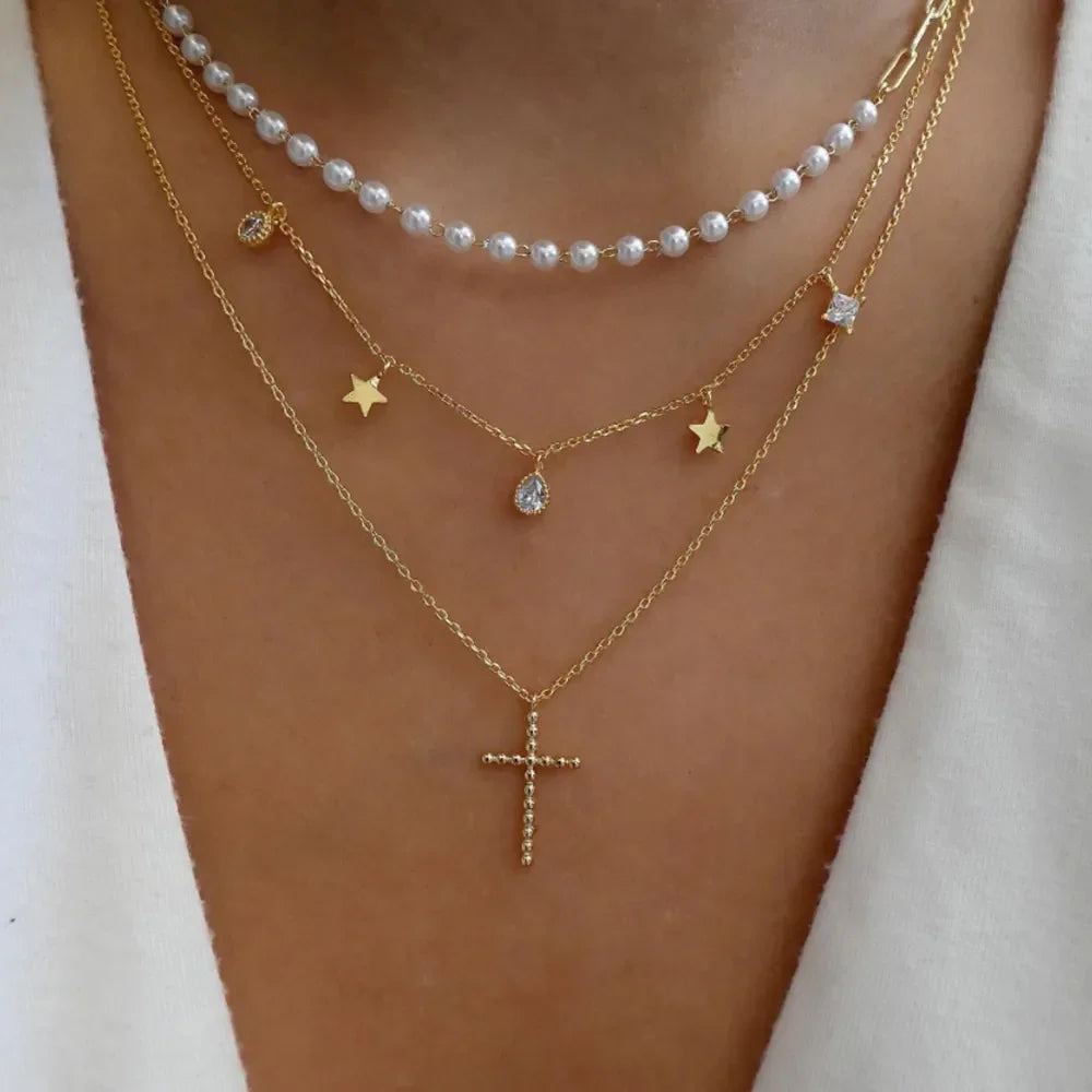 Boho Multi-Layer Crystal Pendant Necklaces