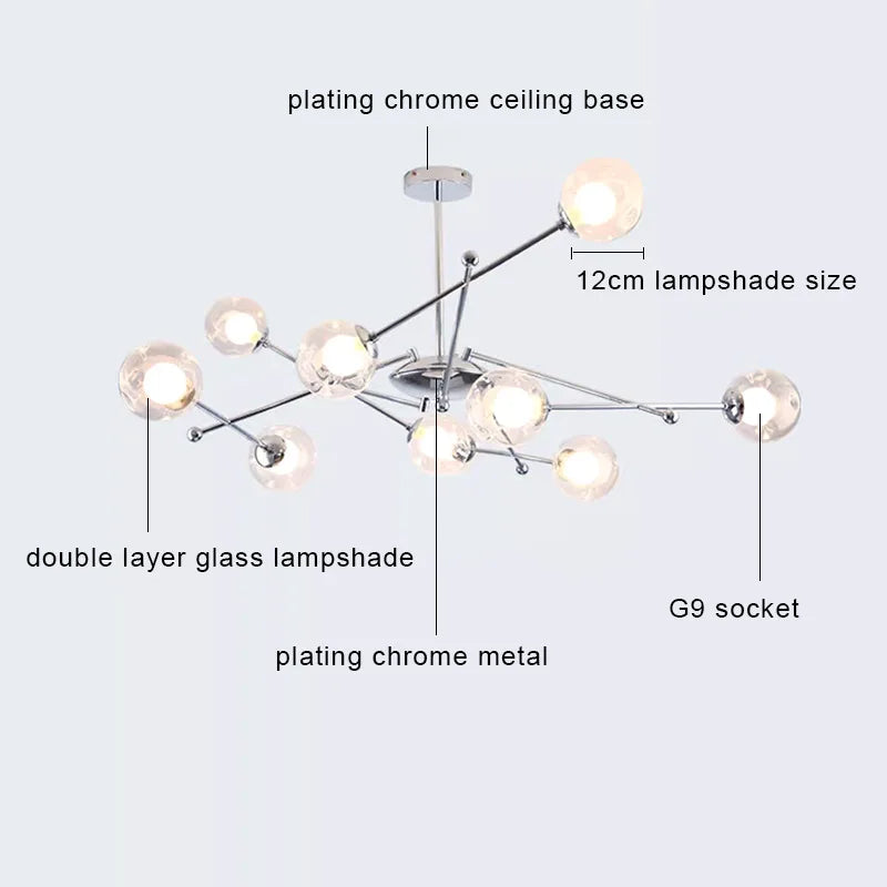 DecorBites™ Glass Ball LED Chandelier Chrome Pendant Lamp for Home Decor