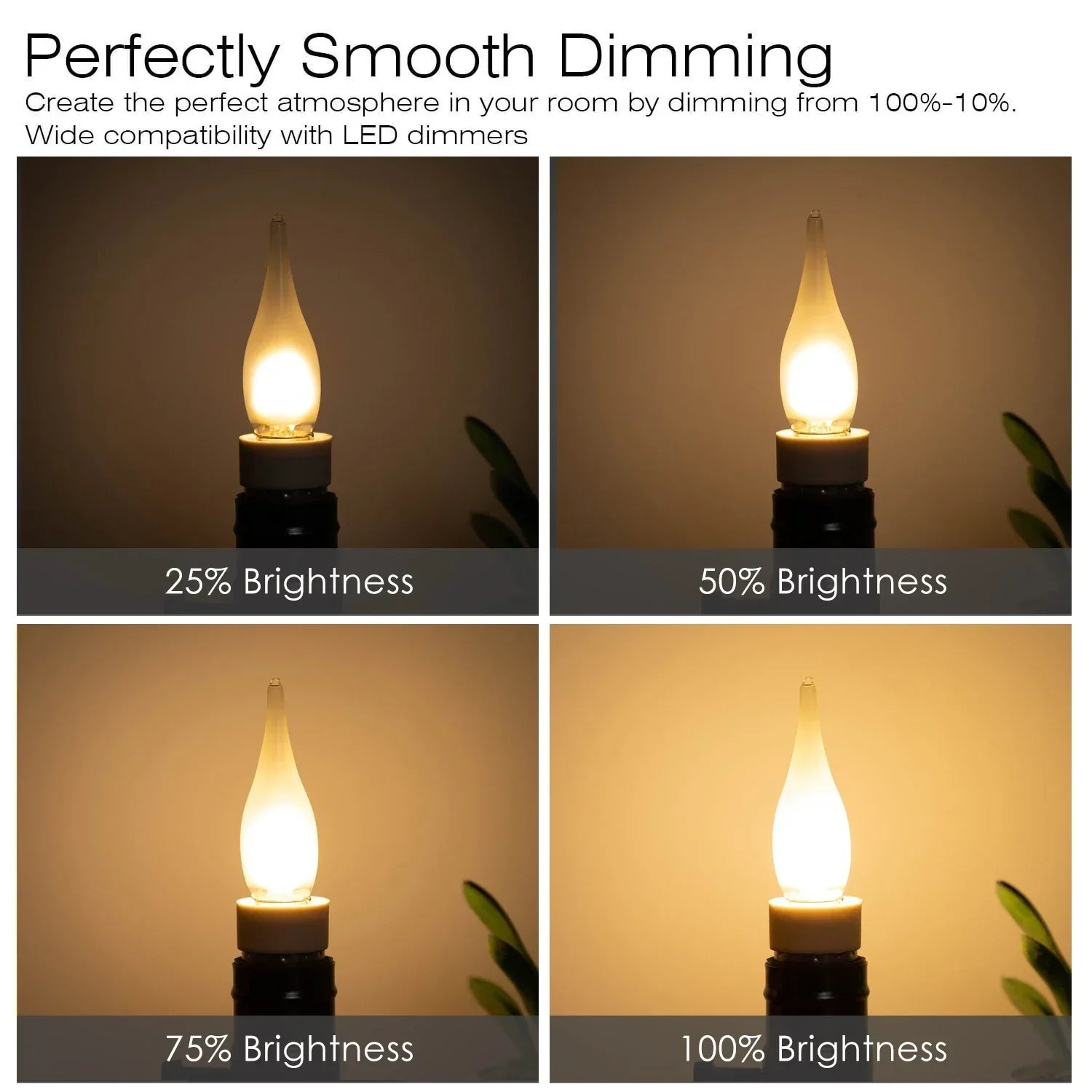 DecorBites™ Frosted LED Candle Bulbs 1.5W Dimmable E12 E14 Base Warm White 2700K - Chandelier Decor Bulb