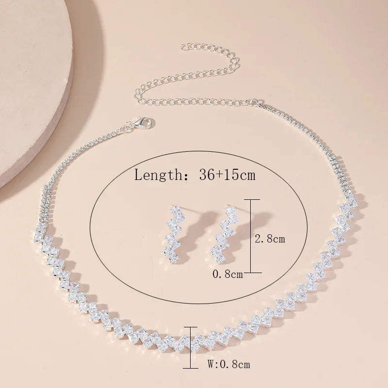 Luxury Zircon Necklace & Earrings Jewelry Set