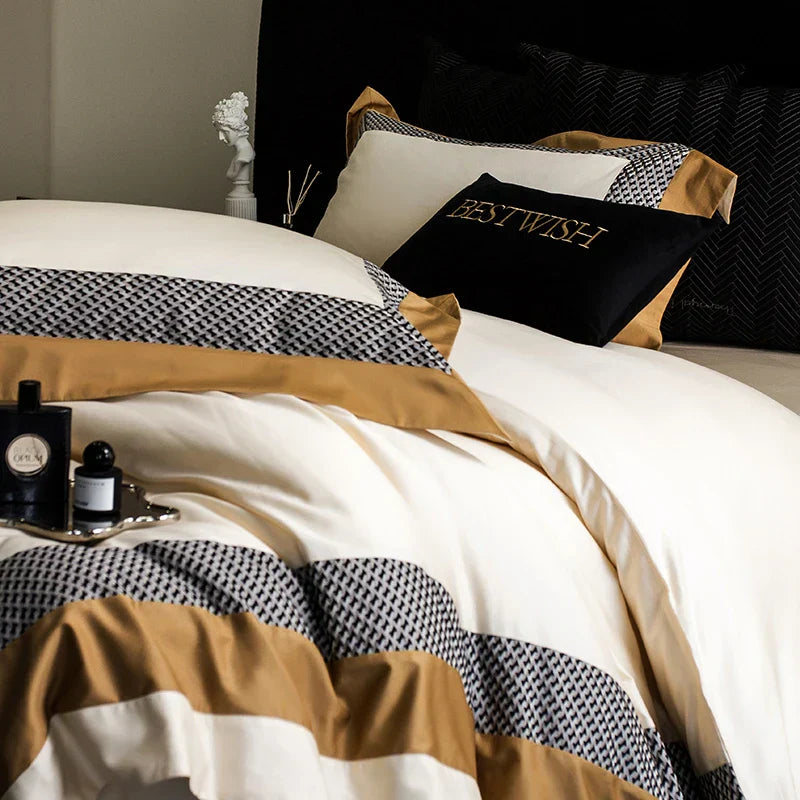DecorBites™ Luxe Egyptian Cotton Bedding Set - Full Queen King Duvet Cover Flat Sheet Pillowcases