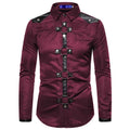 Men's Gothic Style Tee Regular Fit Rivet Lapel Long Sleeve