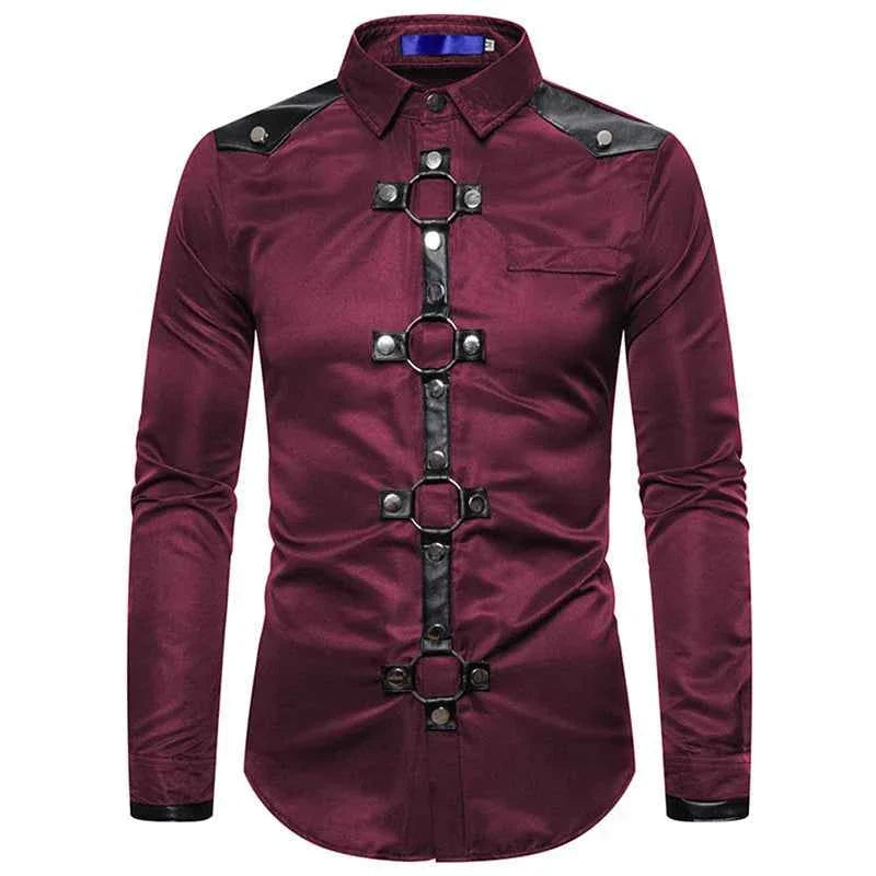 Men's Gothic Style Tee Regular Fit Rivet Lapel Long Sleeve