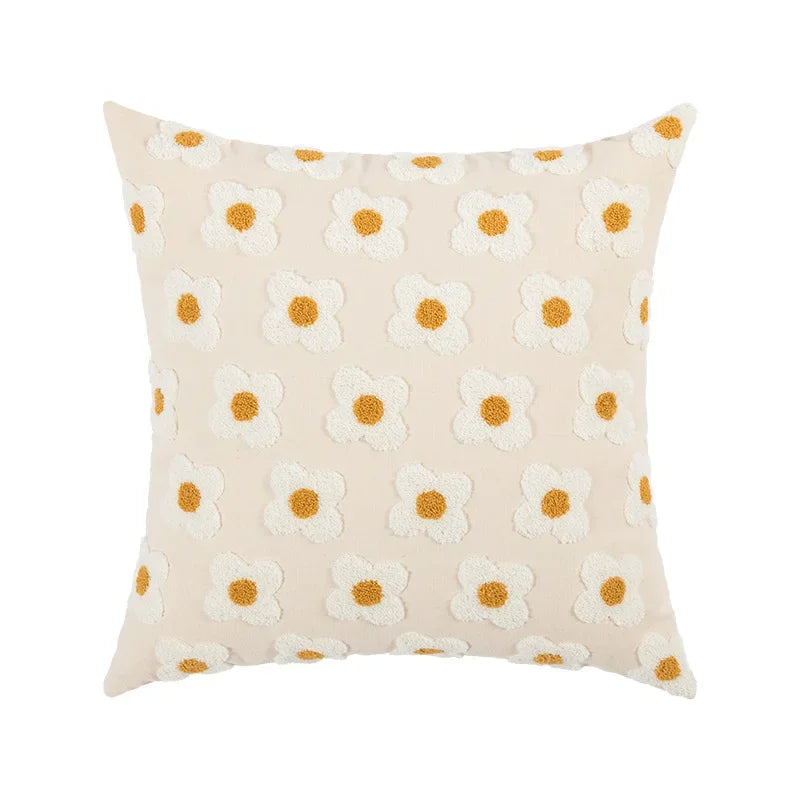 DecorBites™ Embroidered Flora Cotton Canvas Pillow Cover 30x50cm Yellow Zigzag Sham